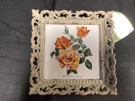 PCT113 Framed ceramic rose tile Sutter’s Gold