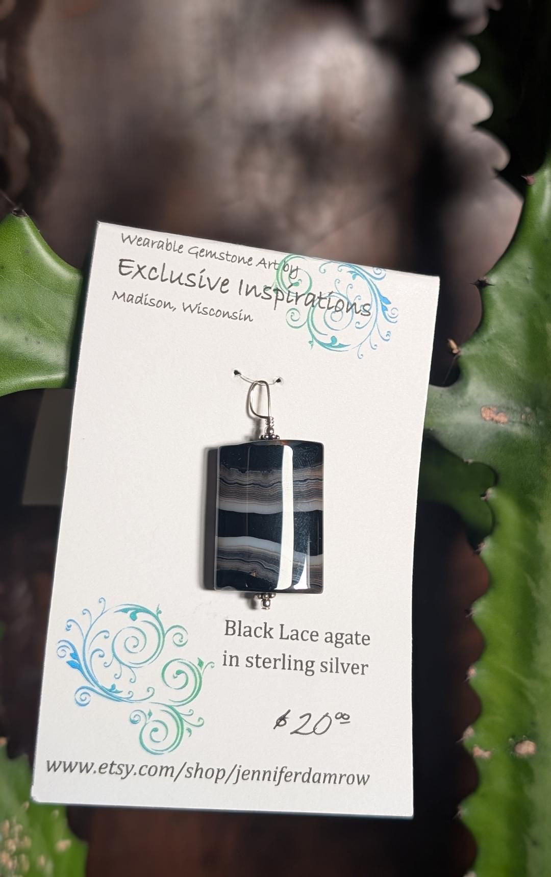 Black lace agate necklace pendant