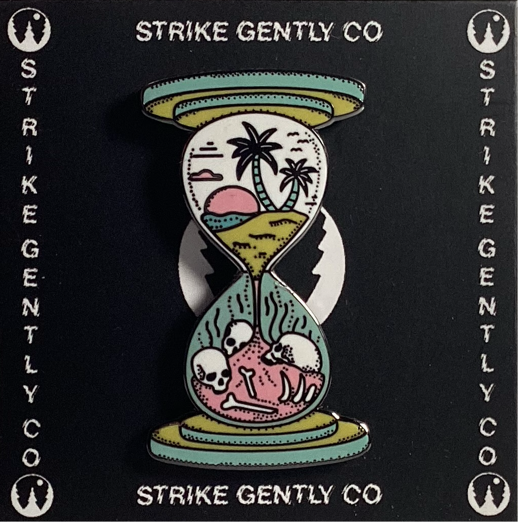 Hourglass Time Skull Landscape Enamel Pin