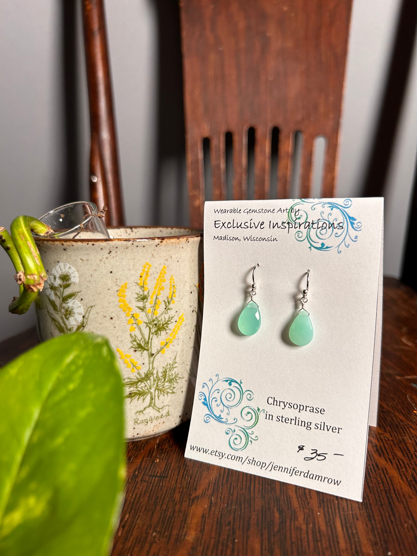 Chrysoprase sterling silver earrings