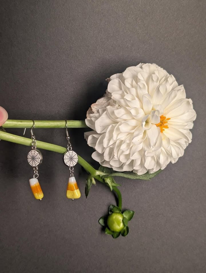 Candy Corn & Spider Webs Earrings