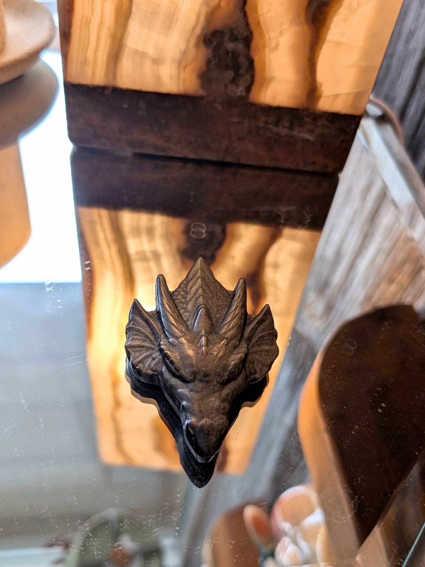 Golden Obsidian Dragon Carving