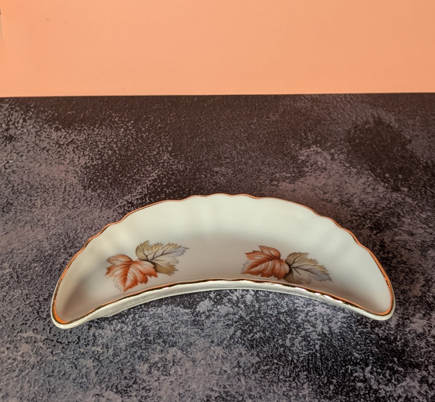 Crescent autumn leaves trinket dish