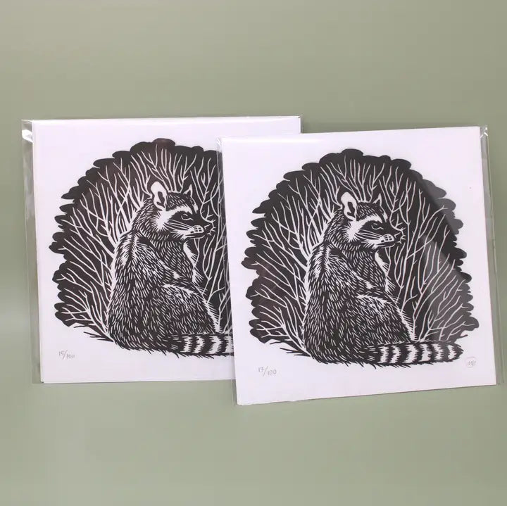 Raccoon Lino Print
