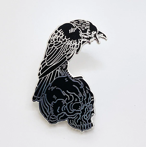 Black Raven & Skull Enamel Pin