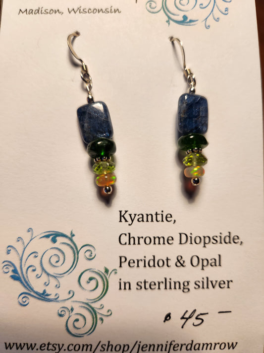Kyanite chrome diopside peridot and opal
Earrings