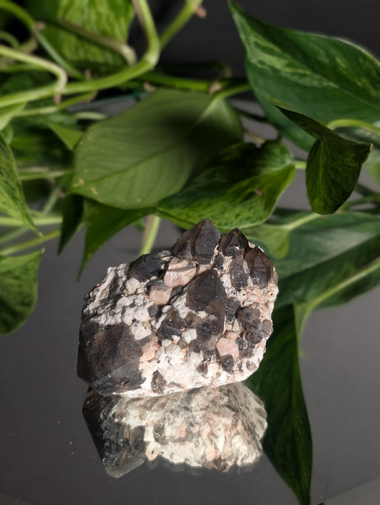 Smoky Quartz crystals on feldspar