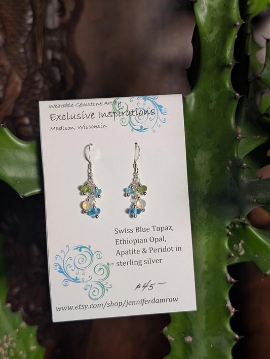 Topaz, opal, apatite and peridot earrings