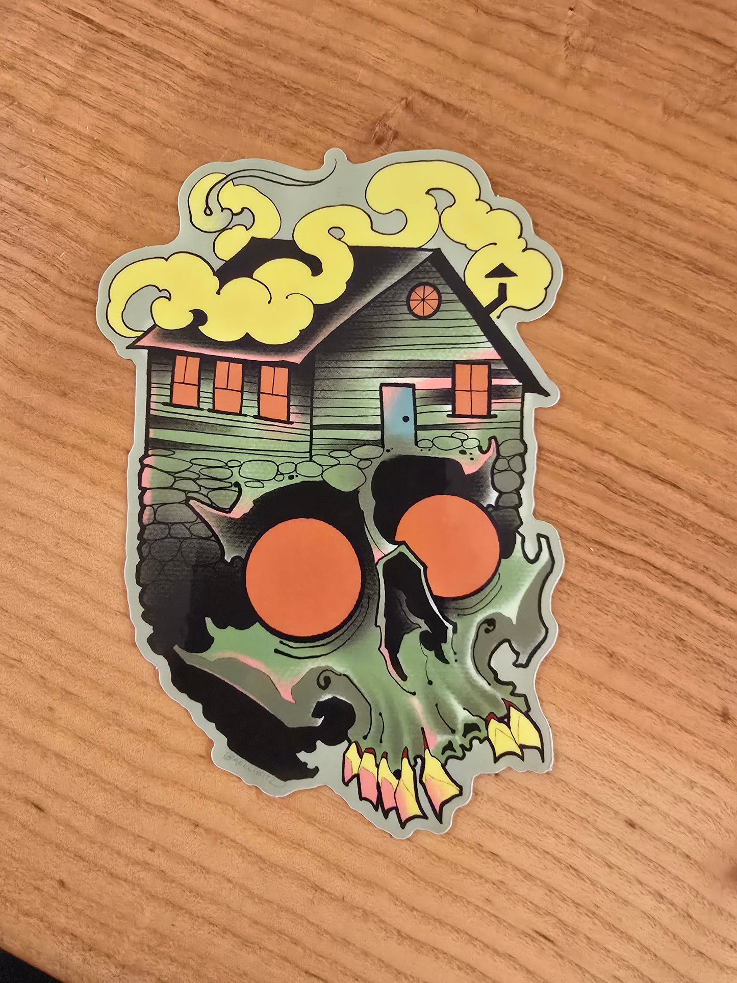 Green Skull House Sticker