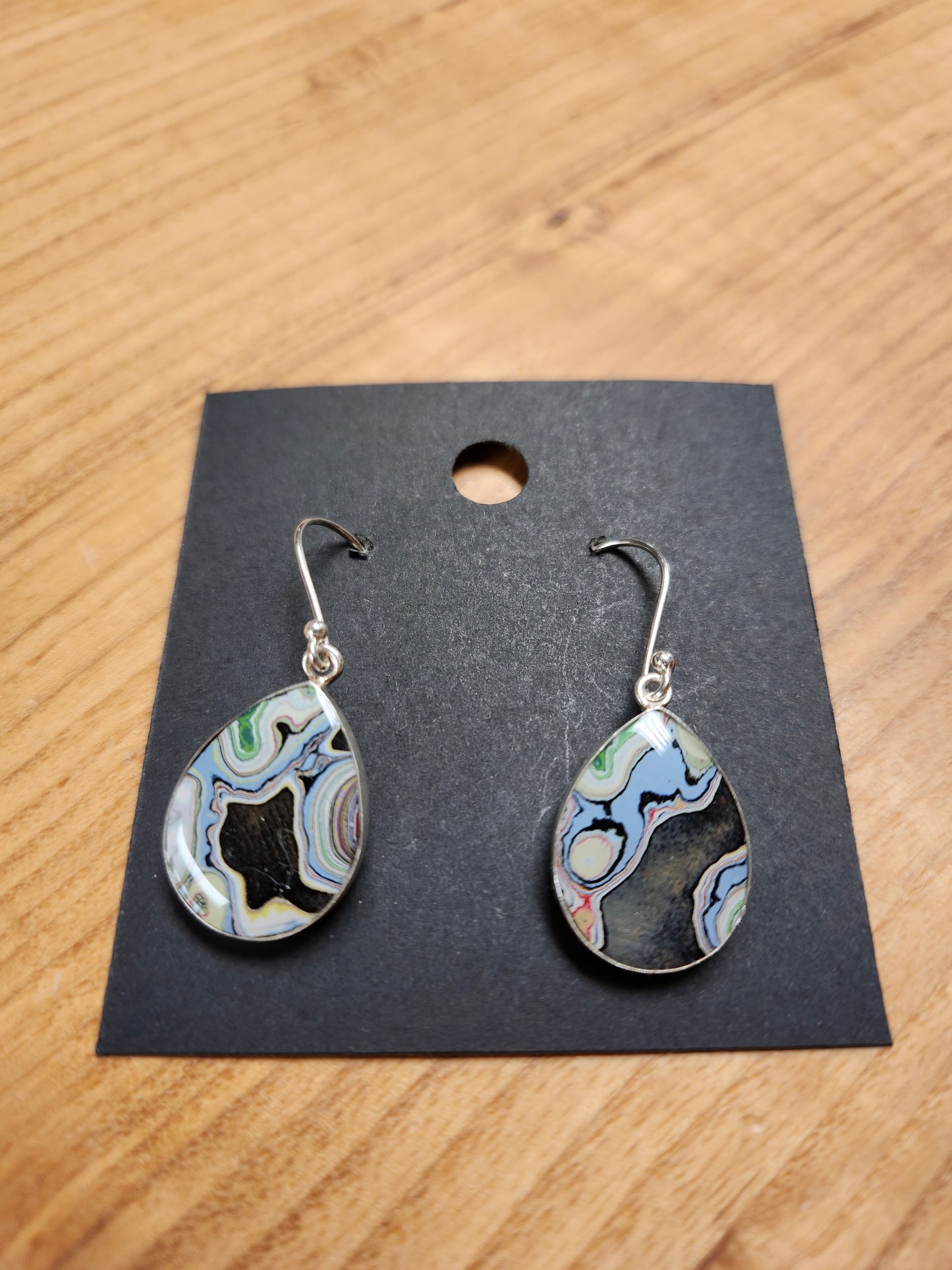 Metroglyph sterling earrings (light blue and black, tear drops)