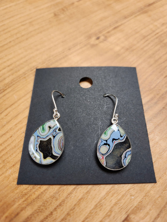 Metroglyph sterling earrings (light blue and black, tear drops)