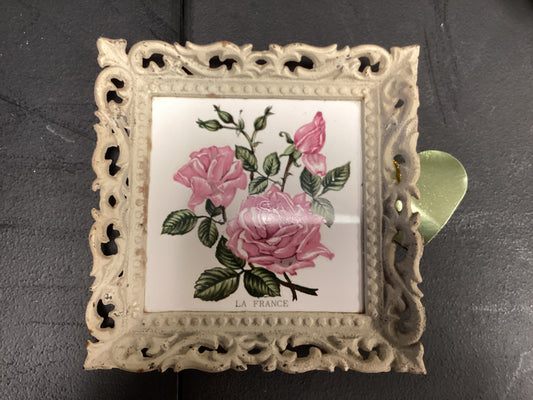 PCT116 Framed ceramic rose tile La France