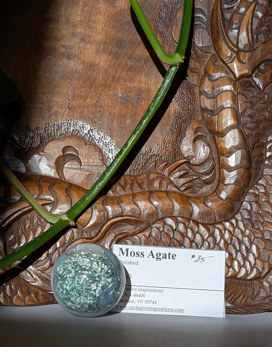 Moss agate crystal ball