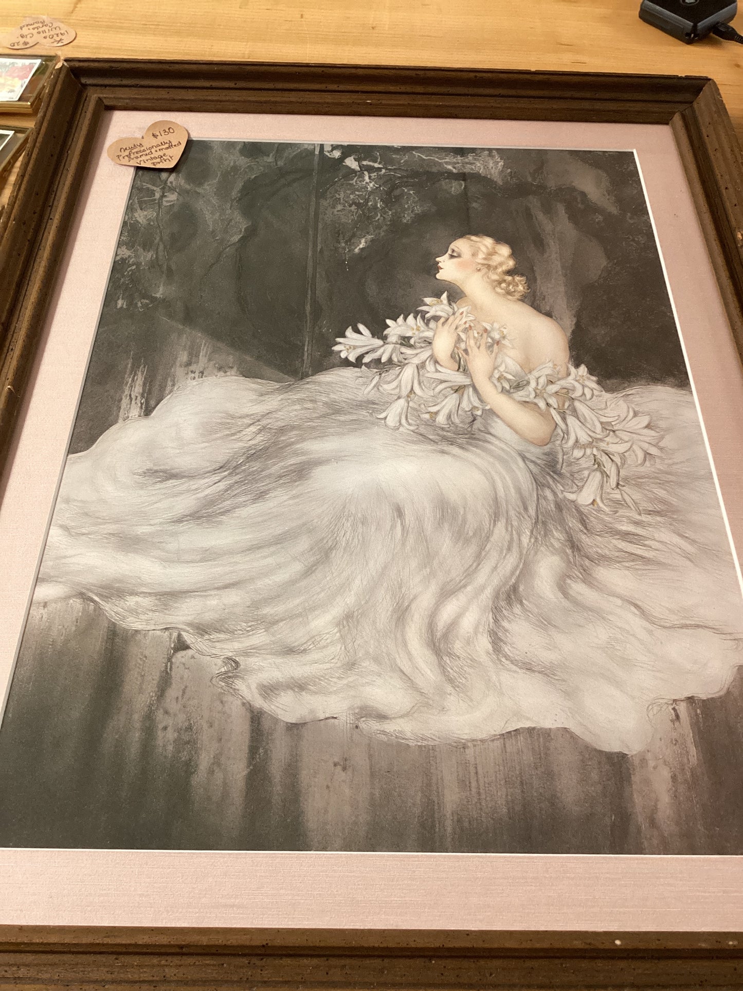 Framed vintage woman with white dress