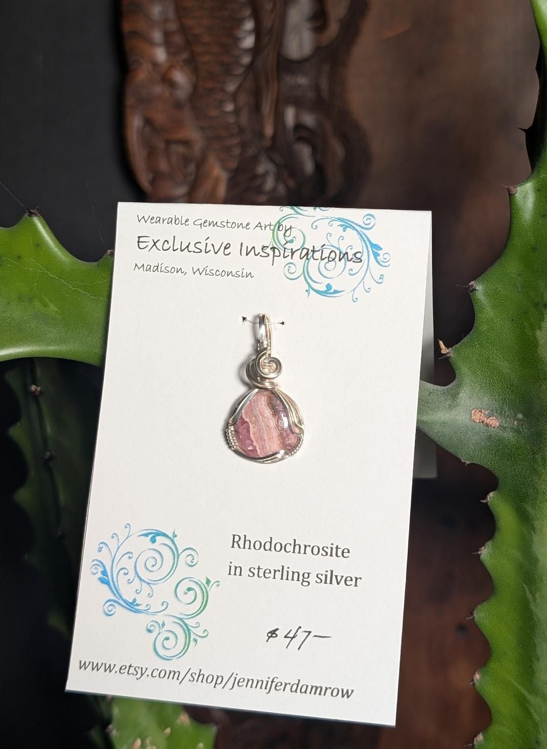 Rhodochrosite necklace pendant