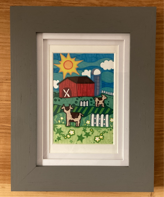 Framed Cows on the Farm Sharpie Art