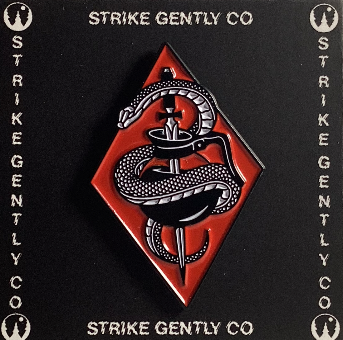 Red Diamond Snake with Sword Enamel Pin