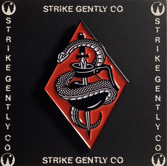 Red Diamond Snake with Sword Enamel Pin