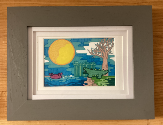 Framed Alligator and Hippo Sharpie Art