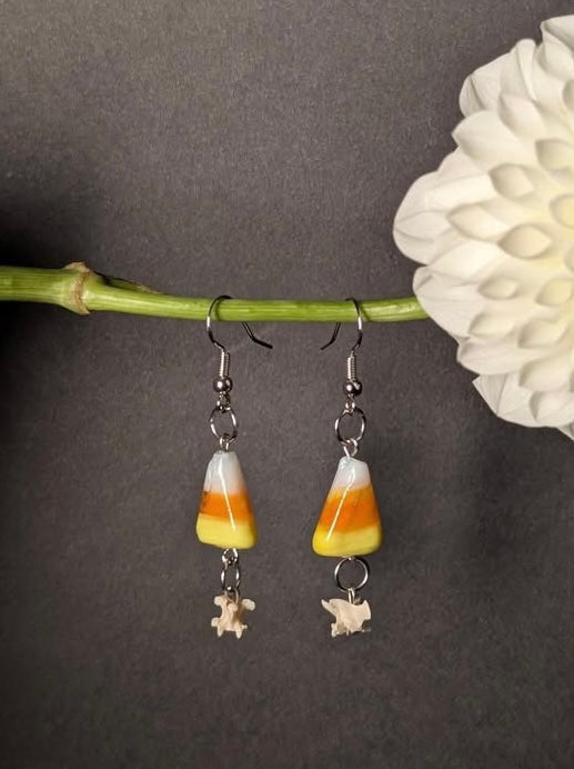 Candy Corn & Rattle Snake Vertebrae Earrings