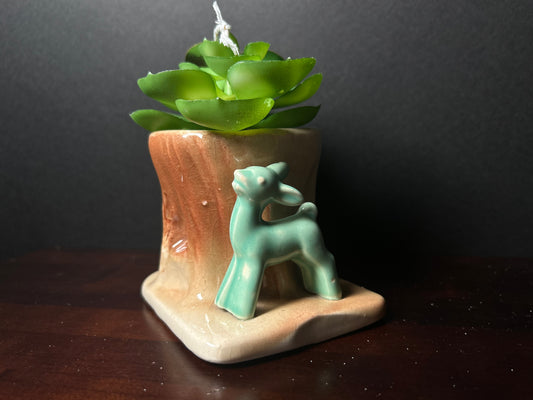 Deer planter with tree stump