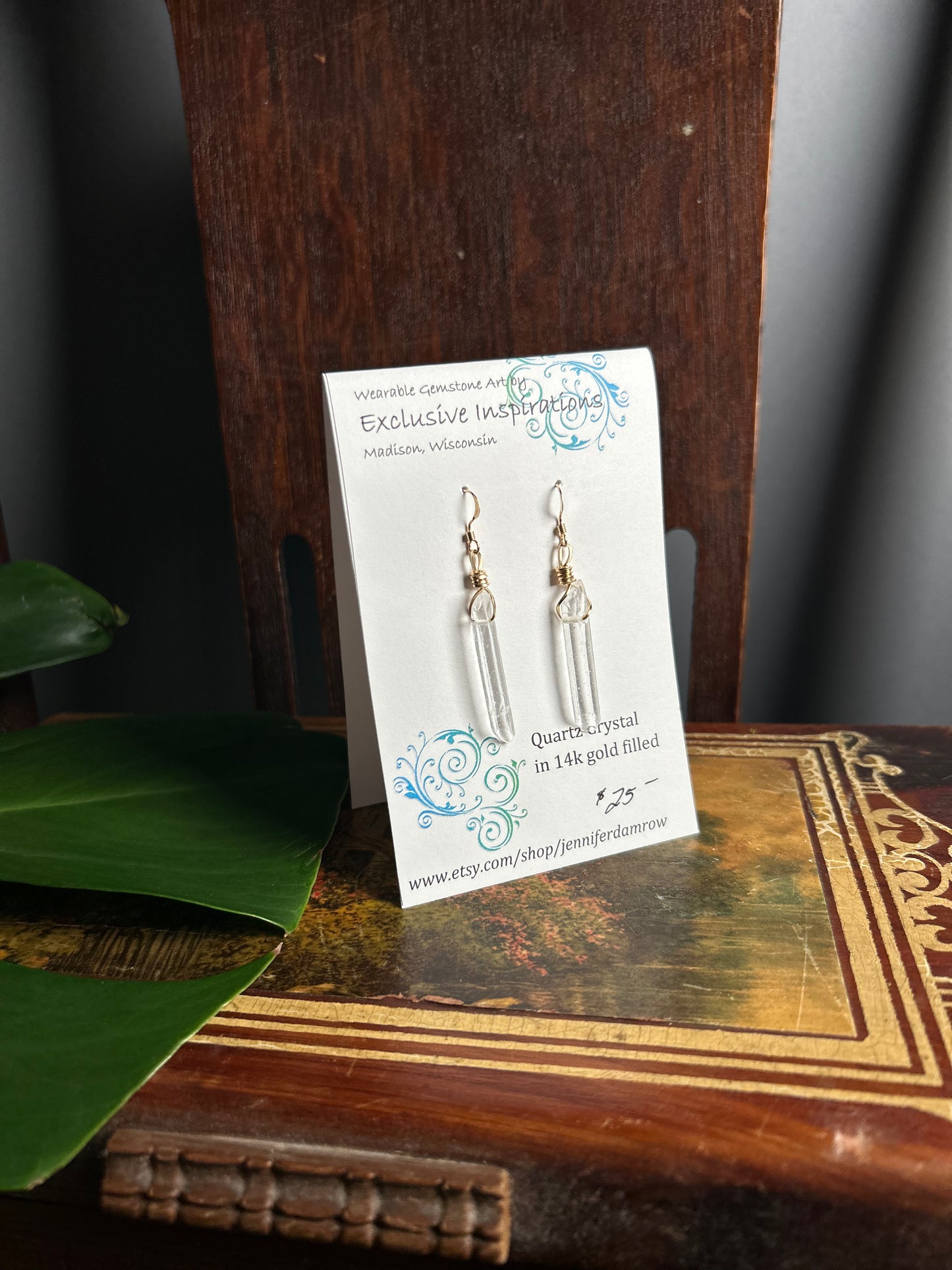 Quartz crystal in 14k gold filled earrings