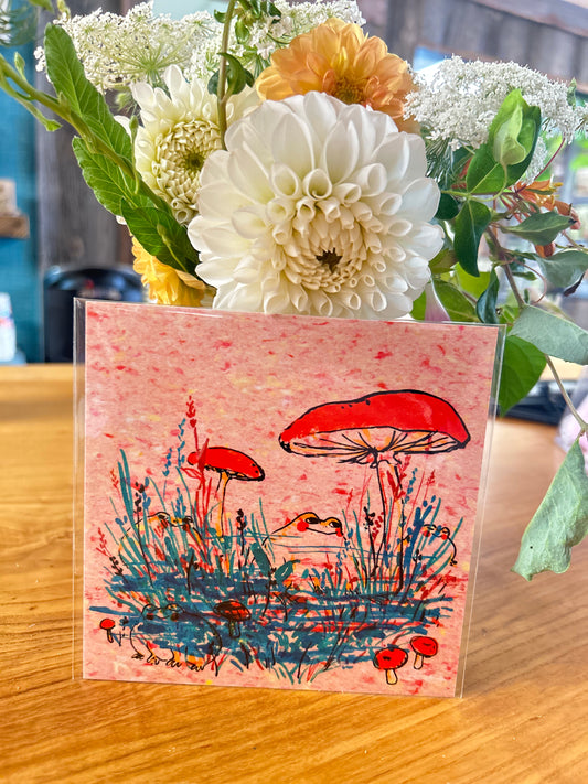 Pink frogs and mushrooms RE05