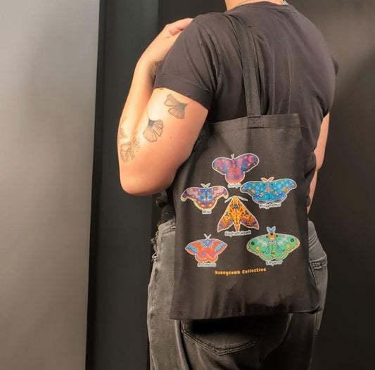 Moth tote, honeycomb collective