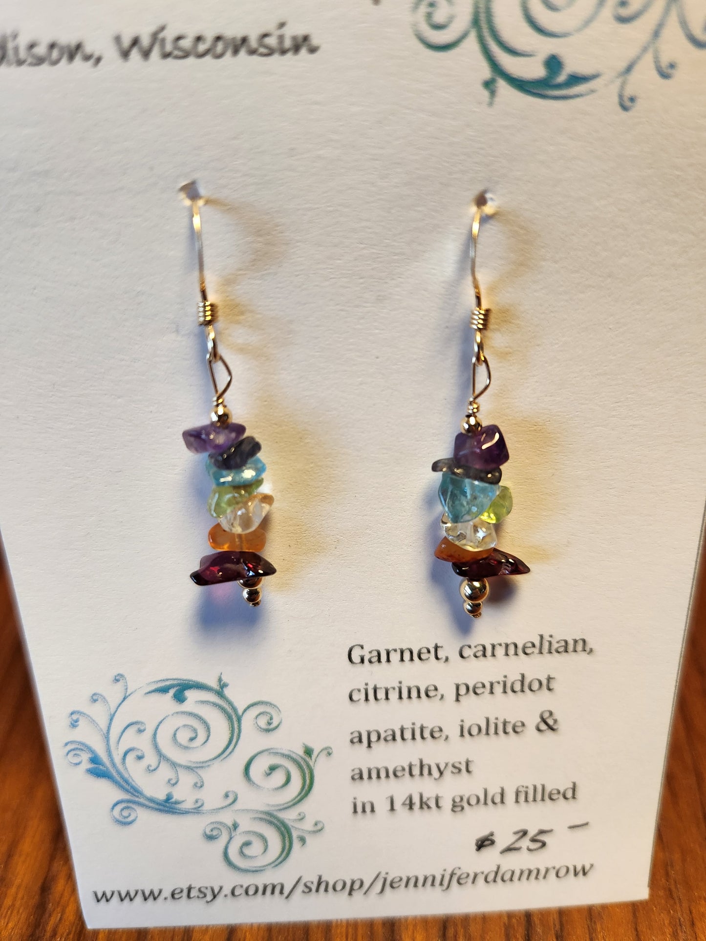 Garnet, Carnelian, Citrine, peridot, apatite, iolite, & amethyst in sterling silver