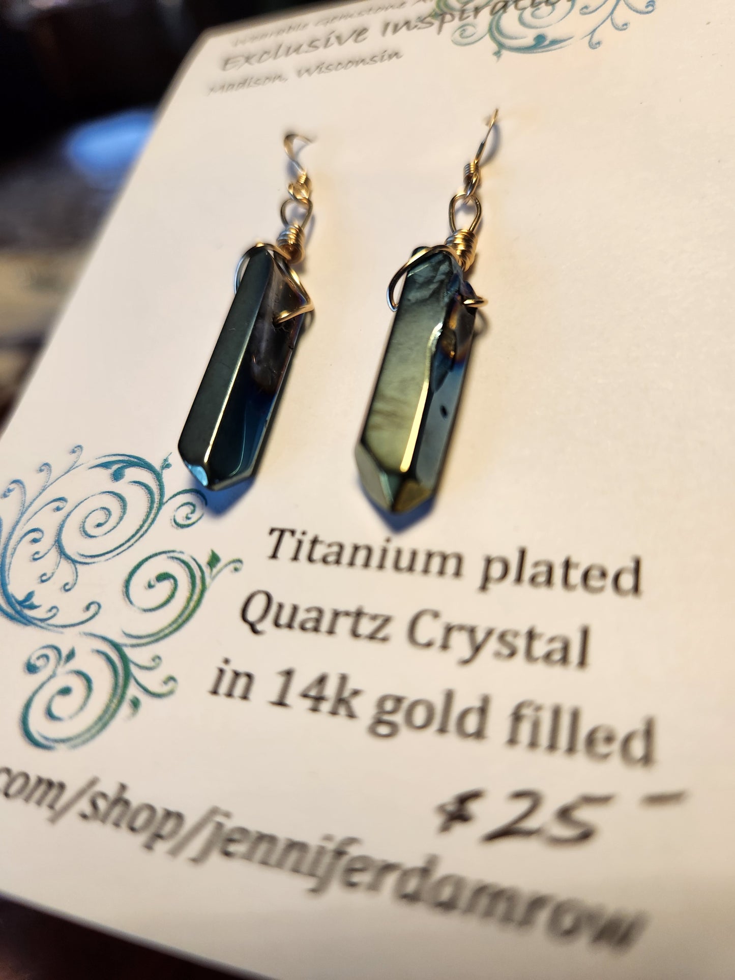 Titanium plated Quartz Crystal in 14kt gold filled