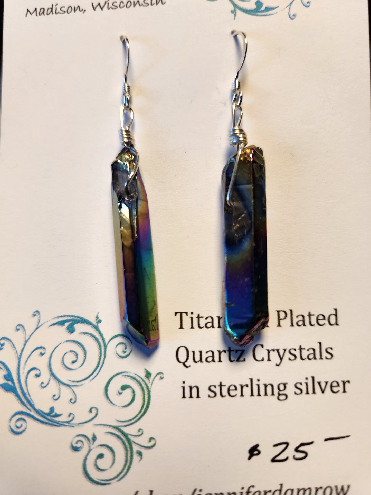 Titanium plated Quartz Crystal in sterling silver