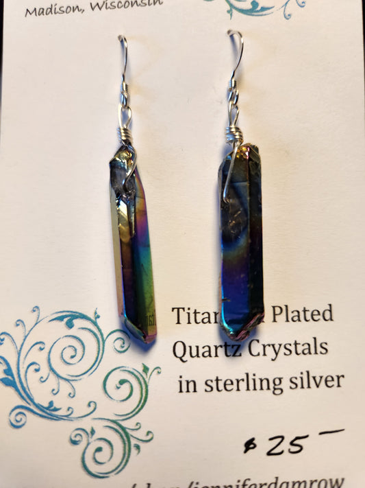 Titanium plated Quartz Crystal in sterling silver