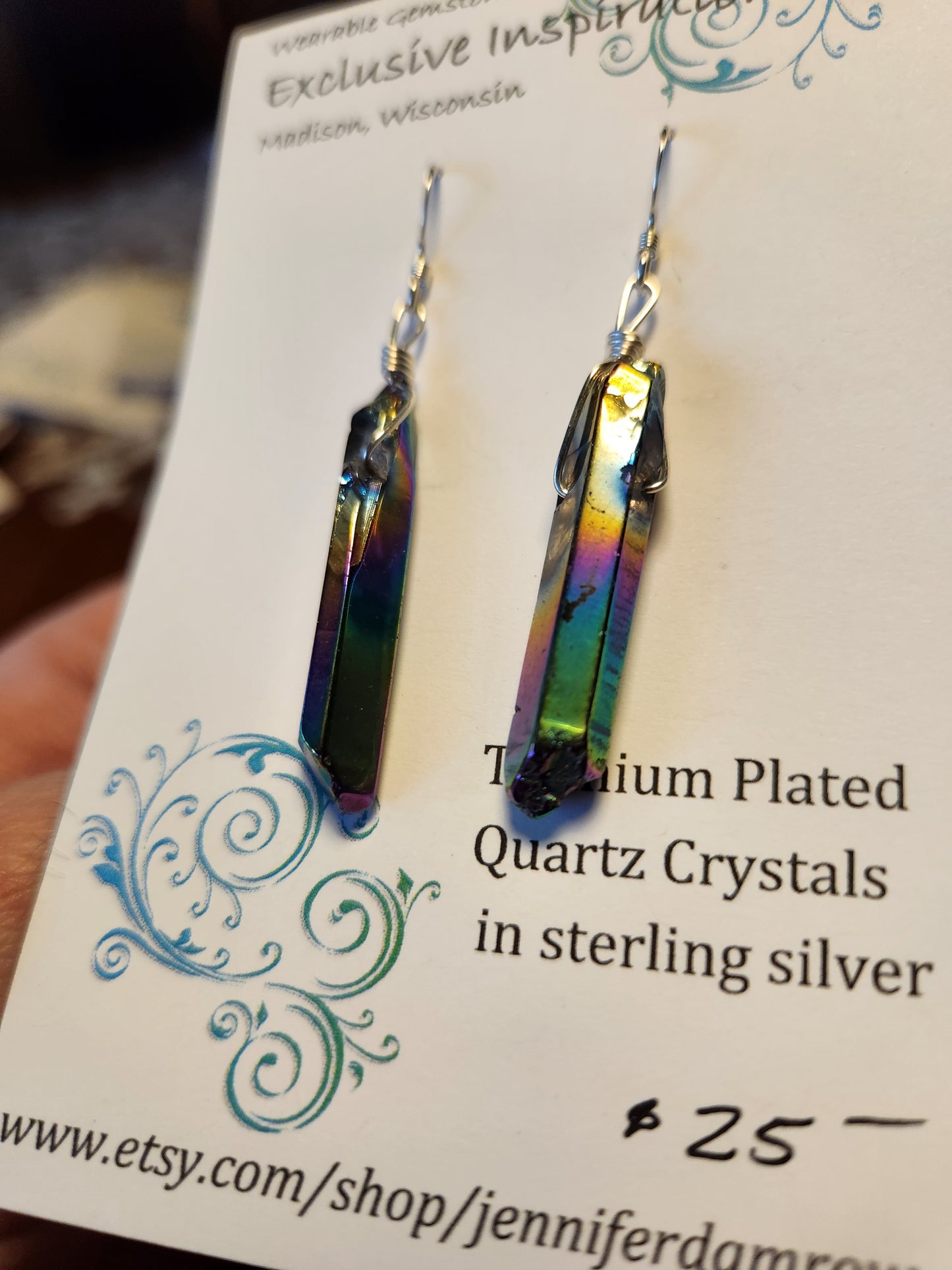 Titanium plated Quartz Crystal in sterling silver