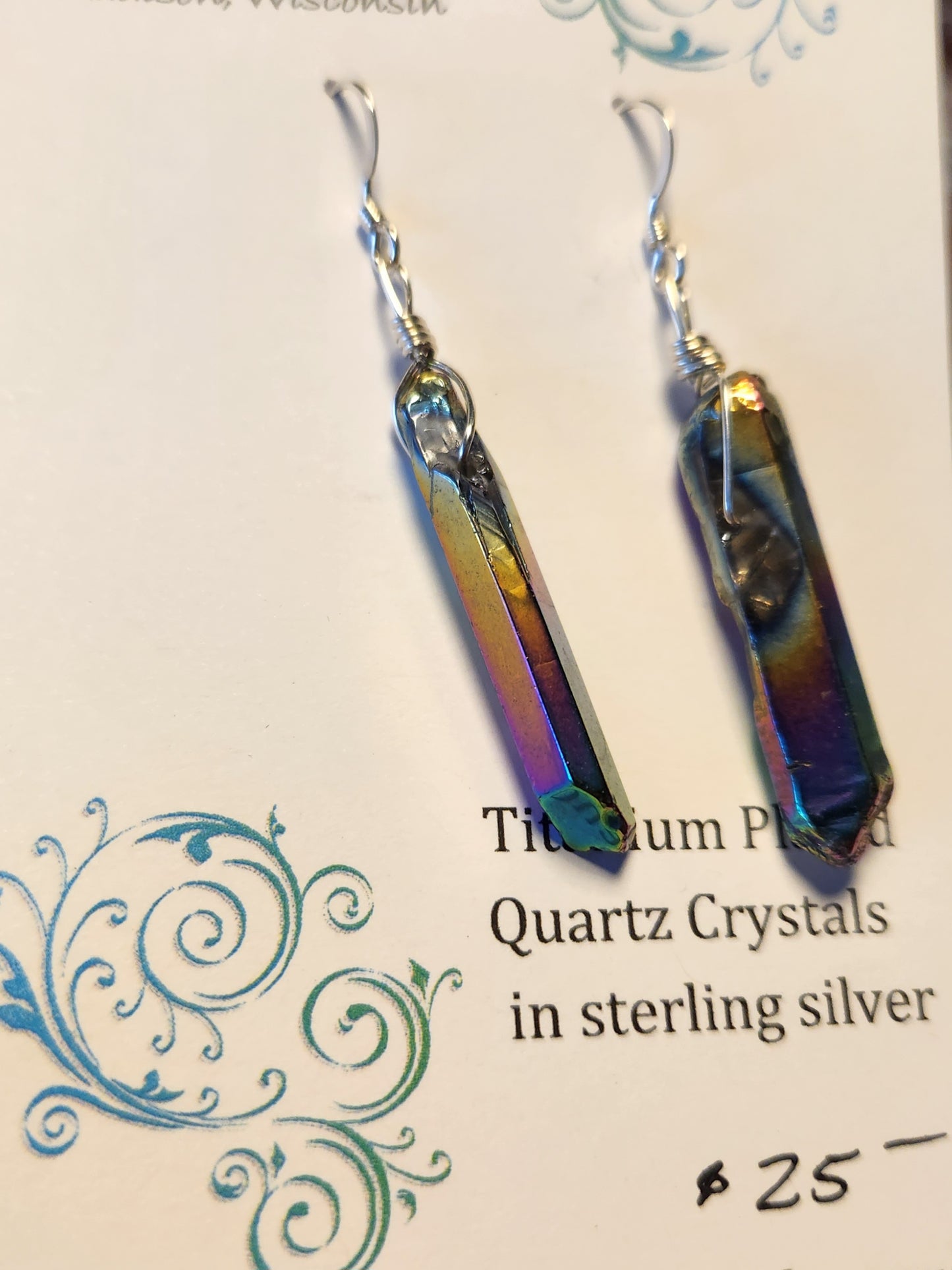 Titanium plated Quartz Crystal in sterling silver