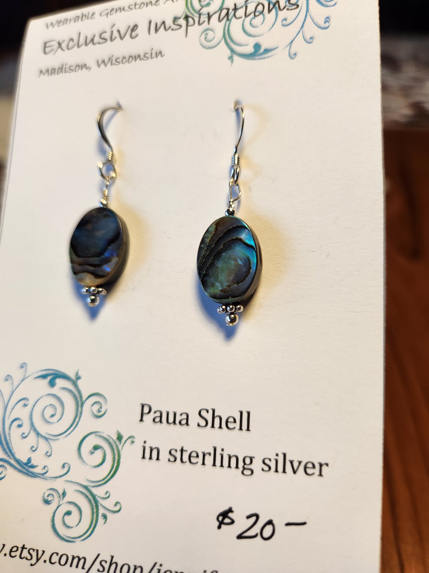 Paua Shell in sterling silver