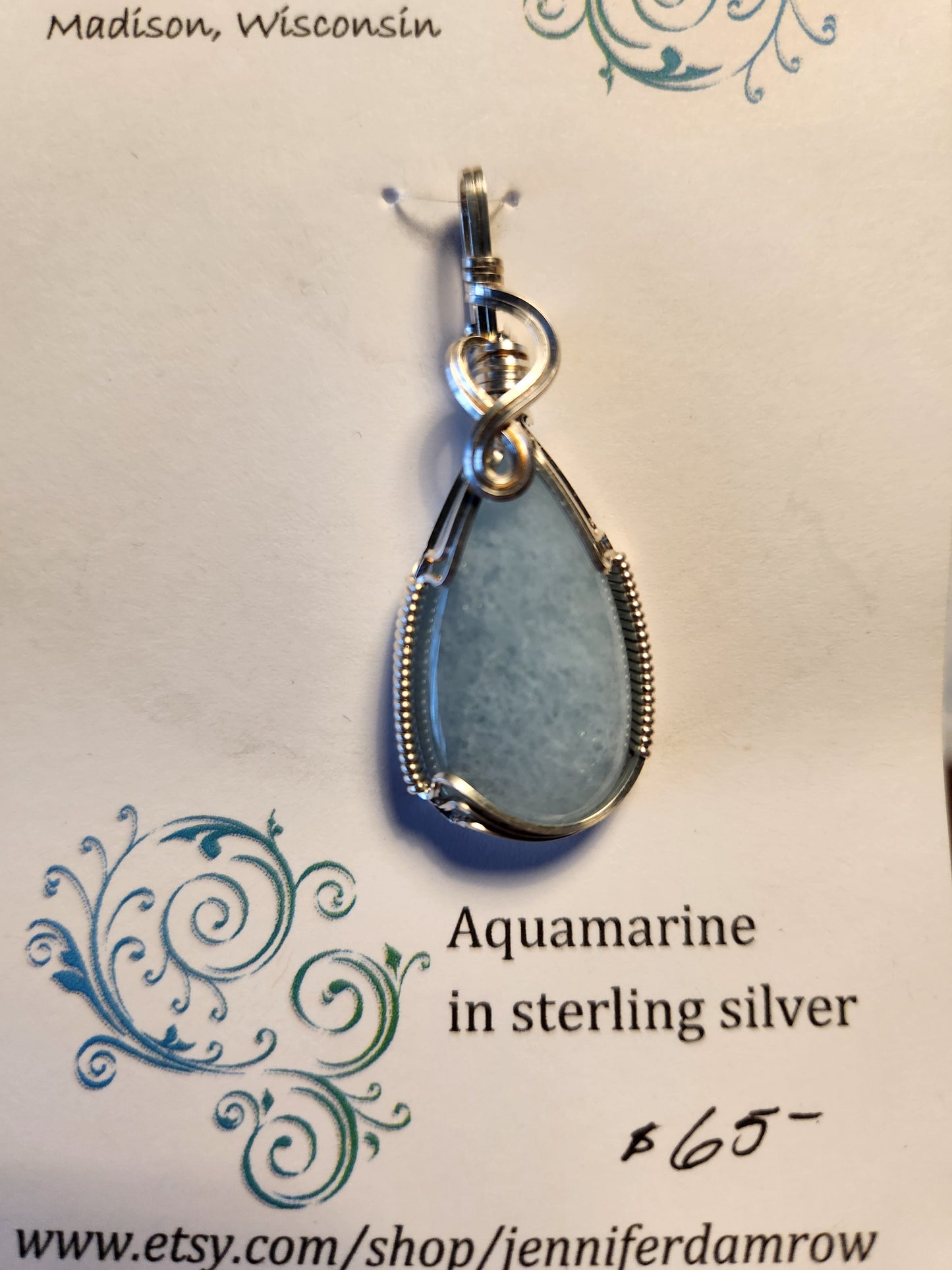 Aquamarine in sterling silver (Pendant only, chain not included)