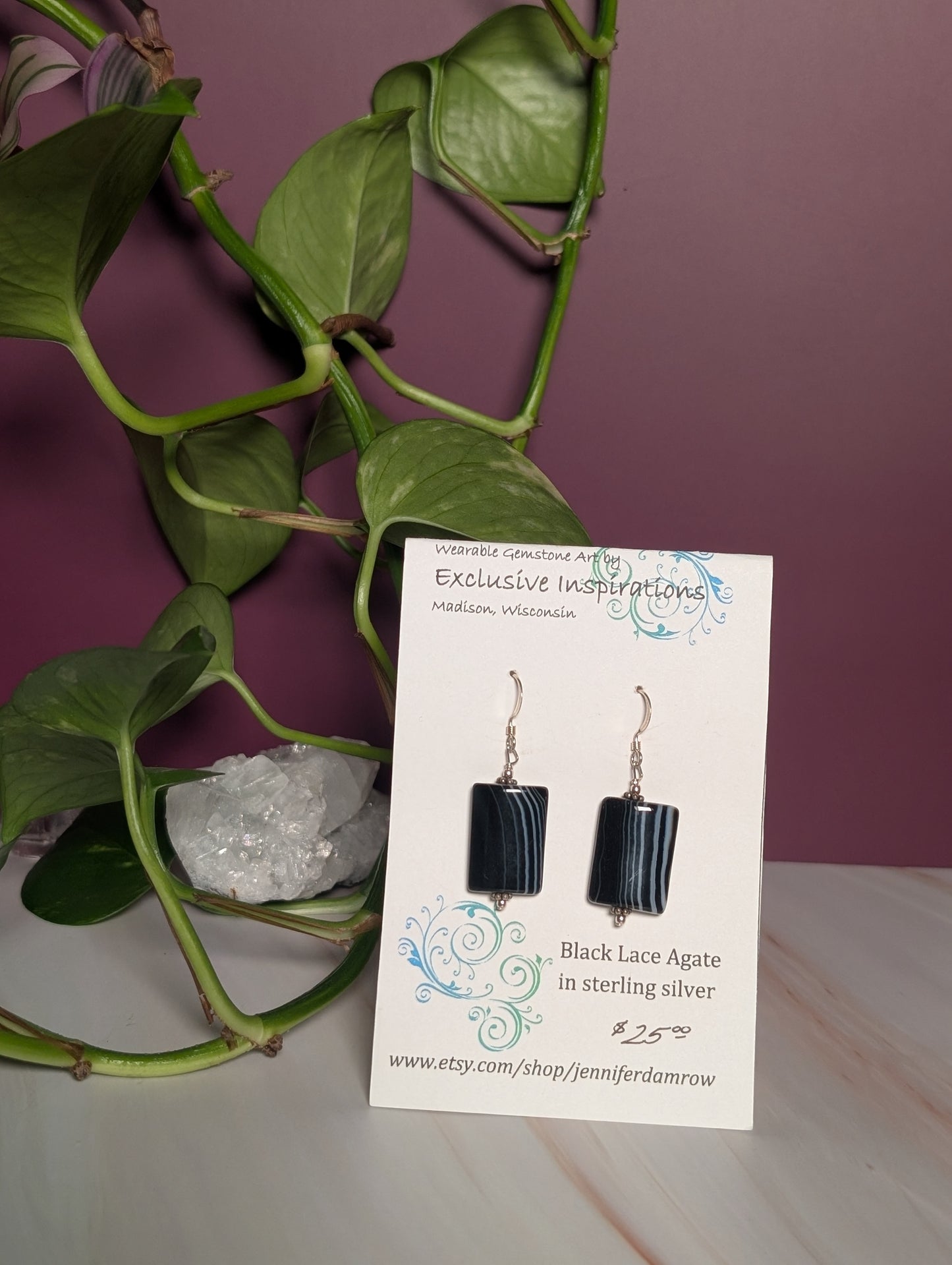 Black Lace Agate Earrings