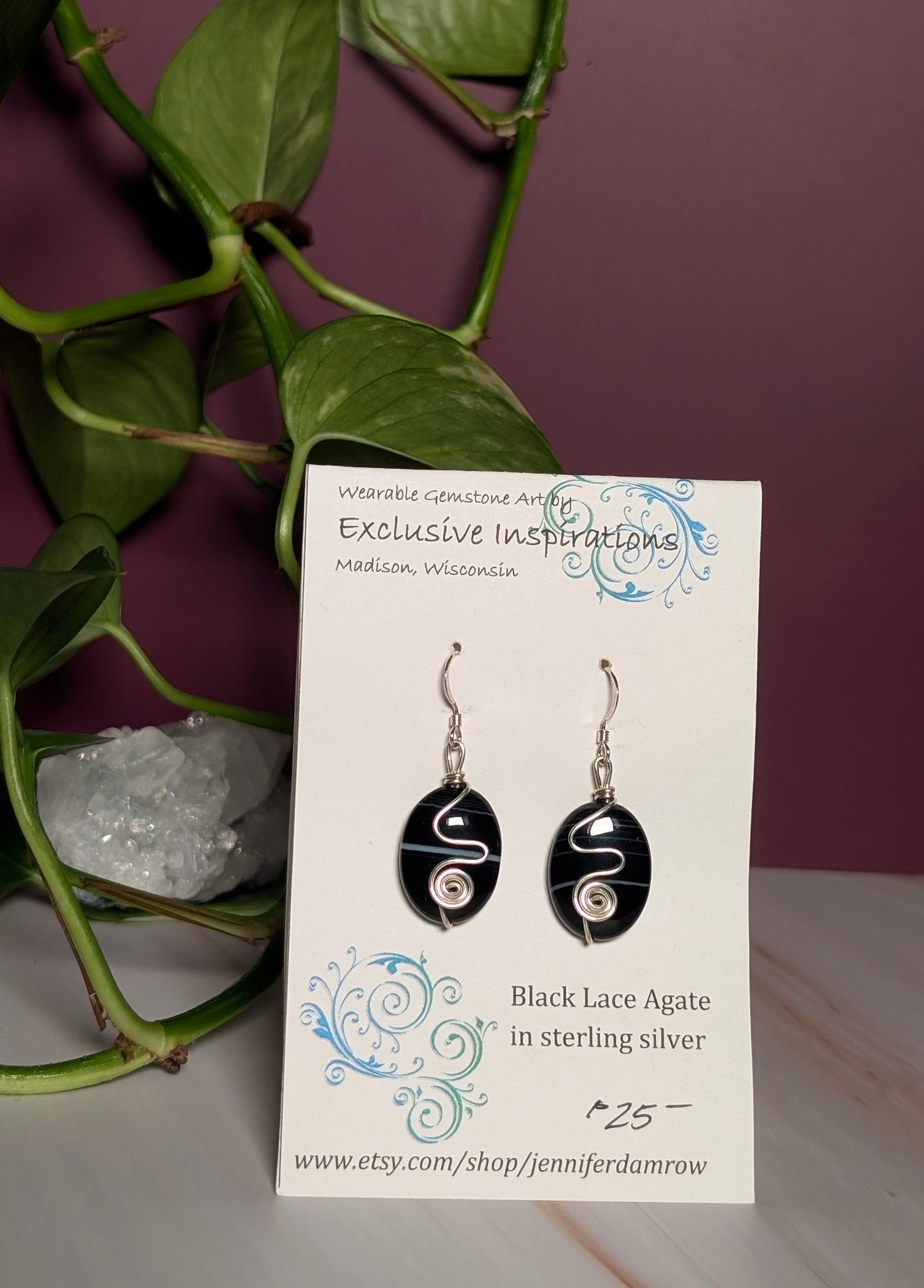 Black Lace Agate Earrings