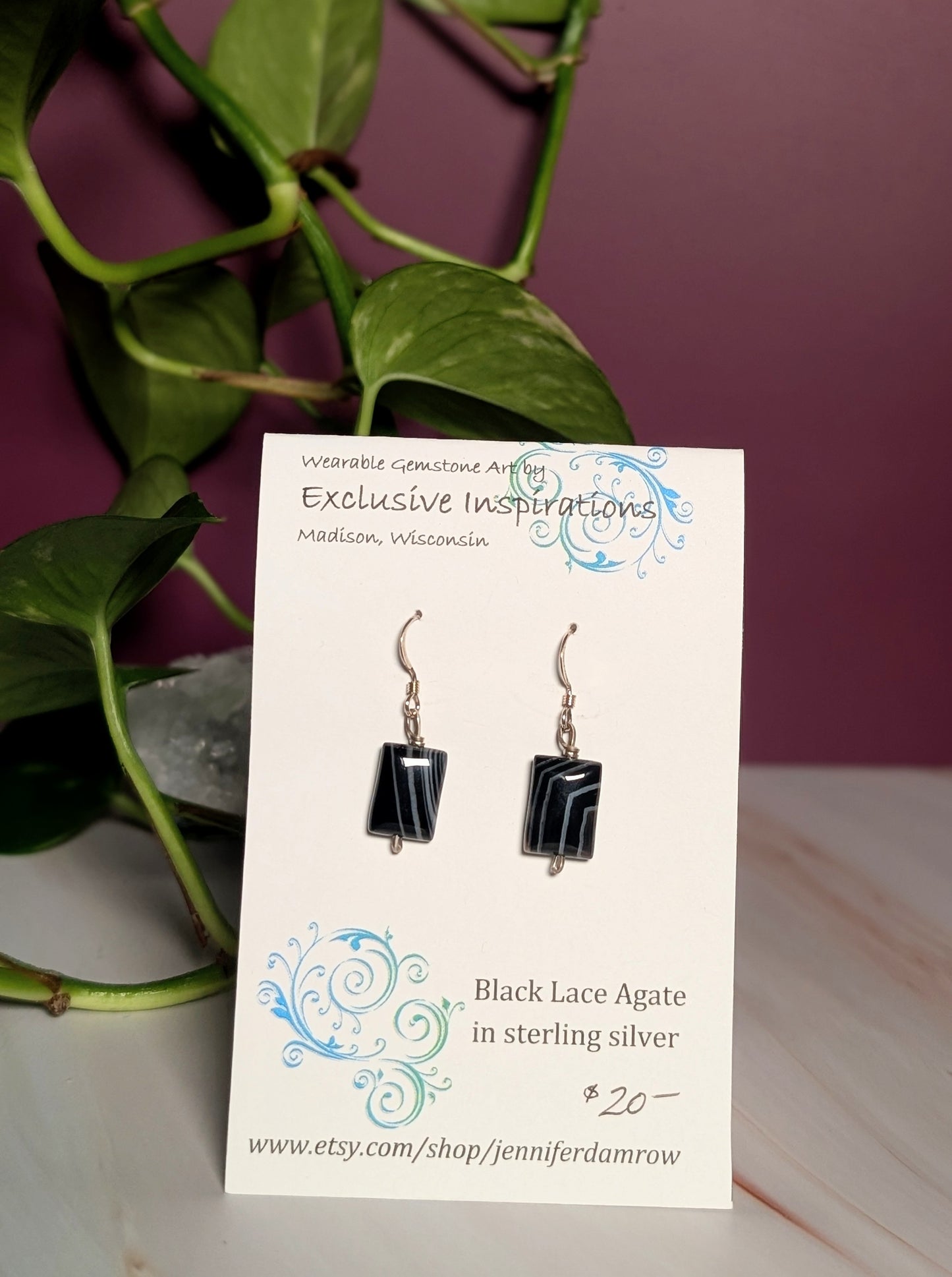 Black Lace Agate Earrings