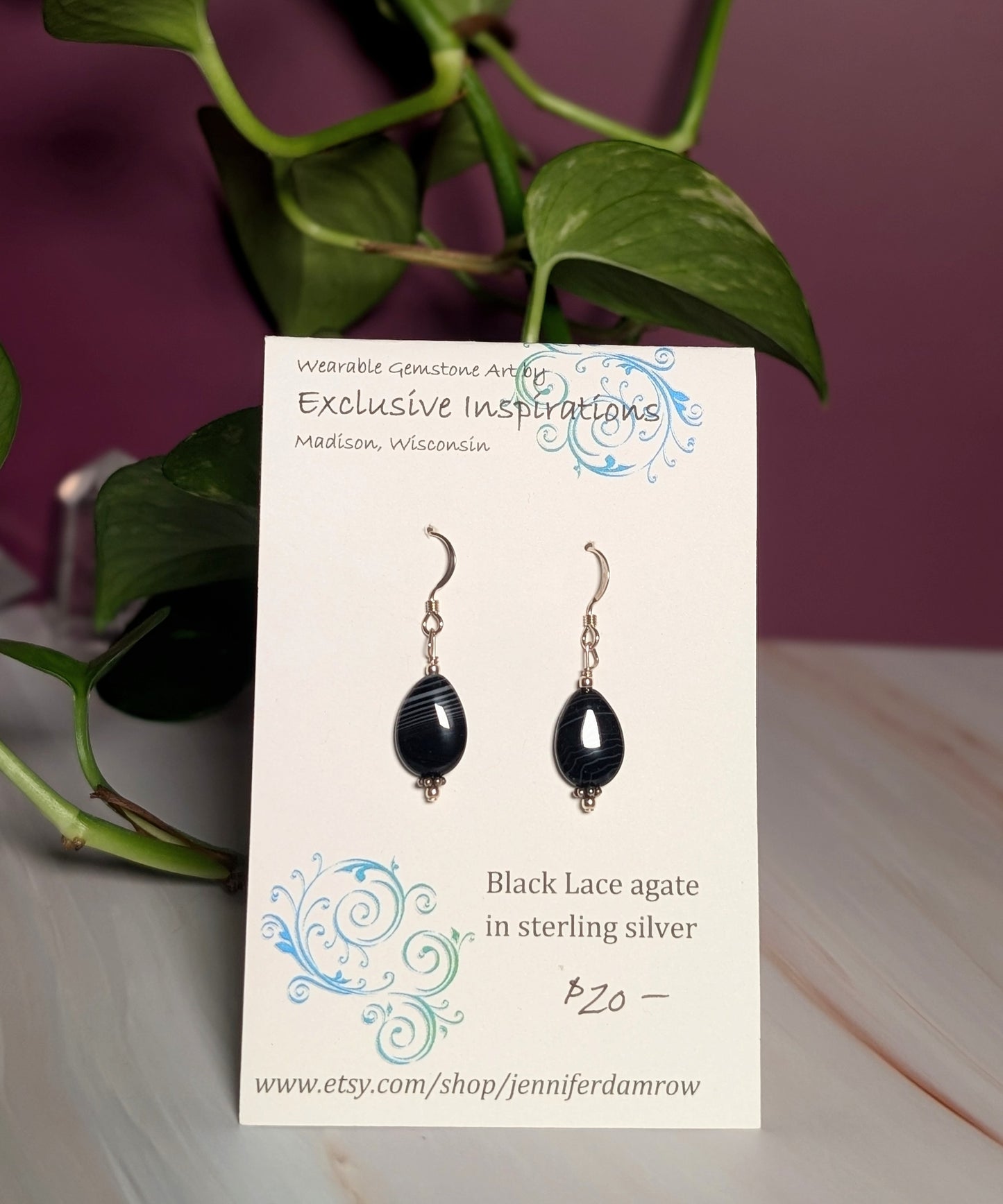Black Lace Agate Earrings