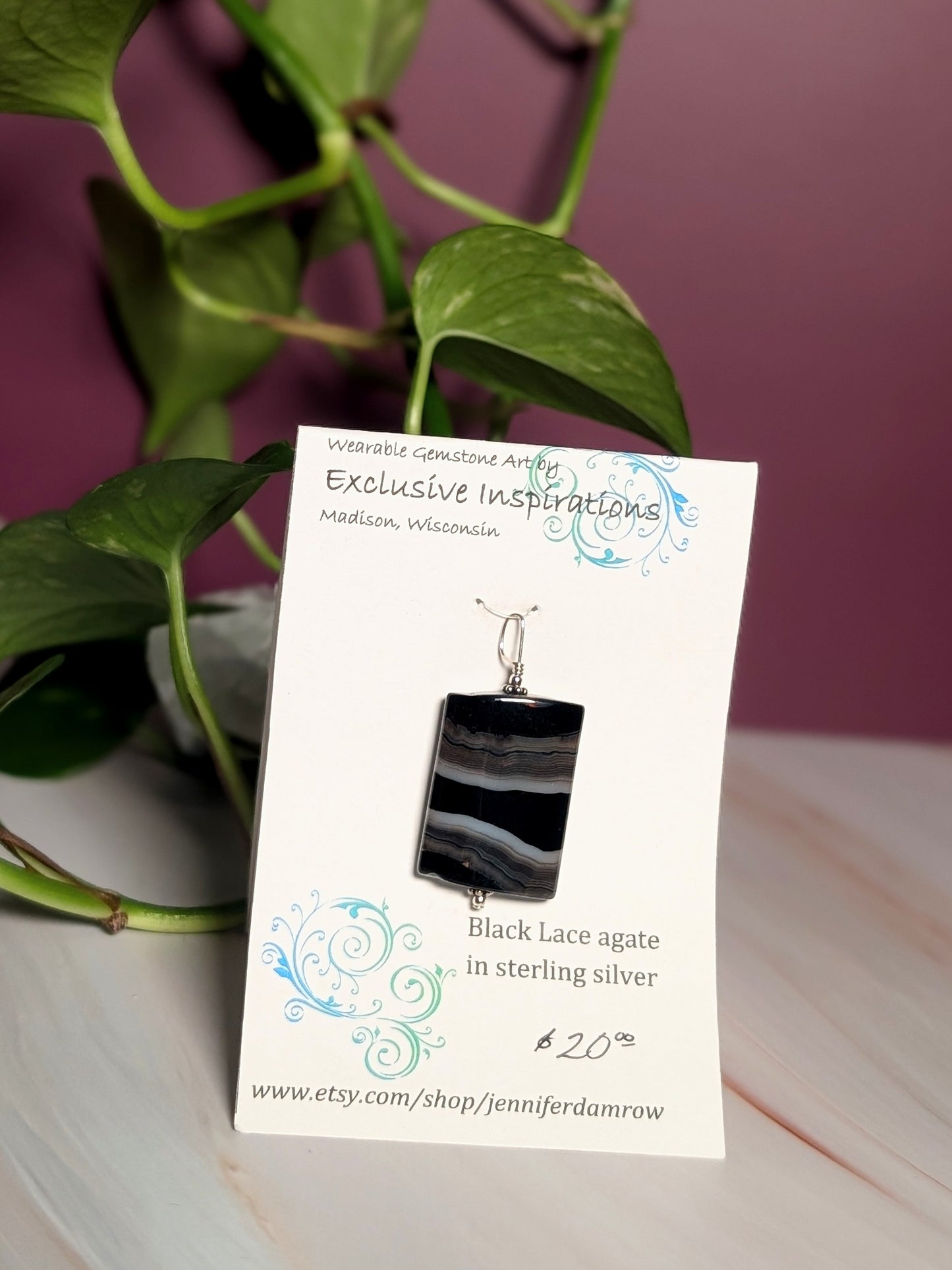 Black Lace Agate Necklace Pendant