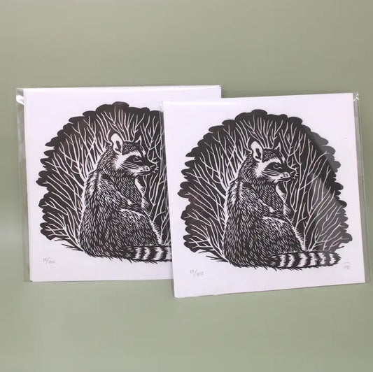 Raccoon Lino Print