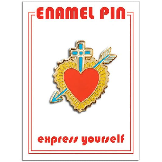 Sacred Heart with Cross Enamel Pin