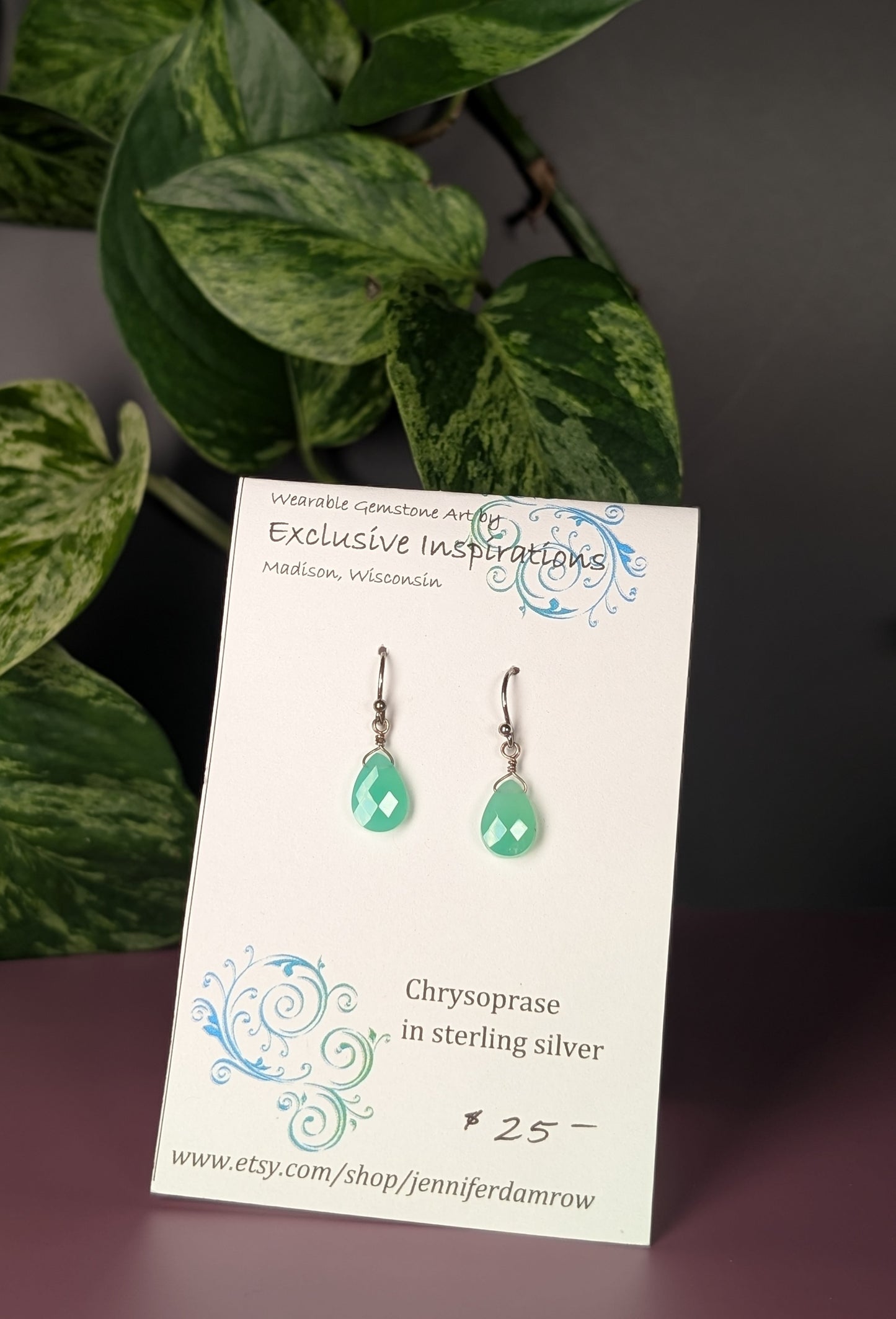 Chrysoprase sterling silver earrings