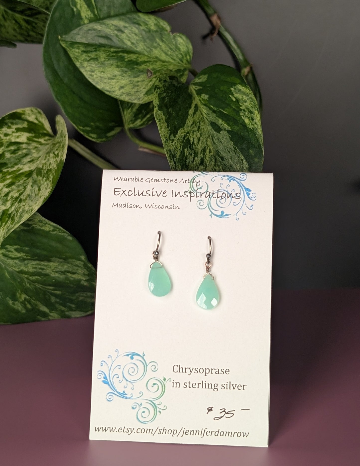 Chrysoprase sterling silver earrings