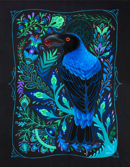 Crow With Berry Print