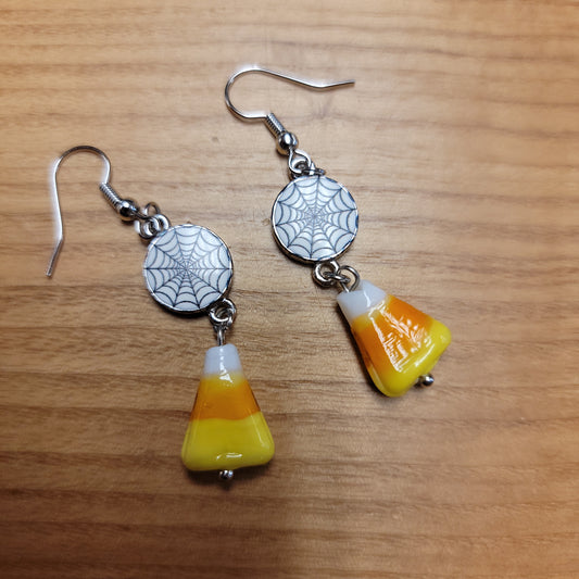 Candy Corn & Spider Webs Earrings