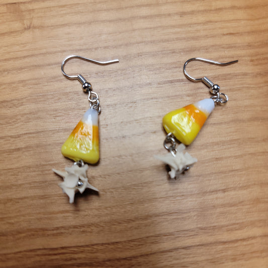 Candy Corn & Rattle Snake Vertebrae Earrings