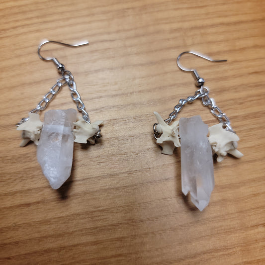 Clear Quartz & Snake Vertebrae Earrings