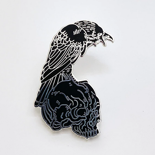 Black Raven & Skull Enamel Pin